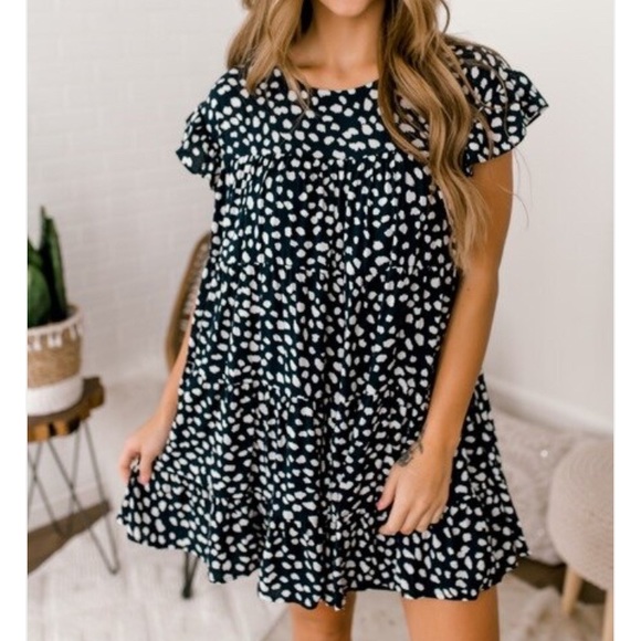 navy spotted dress